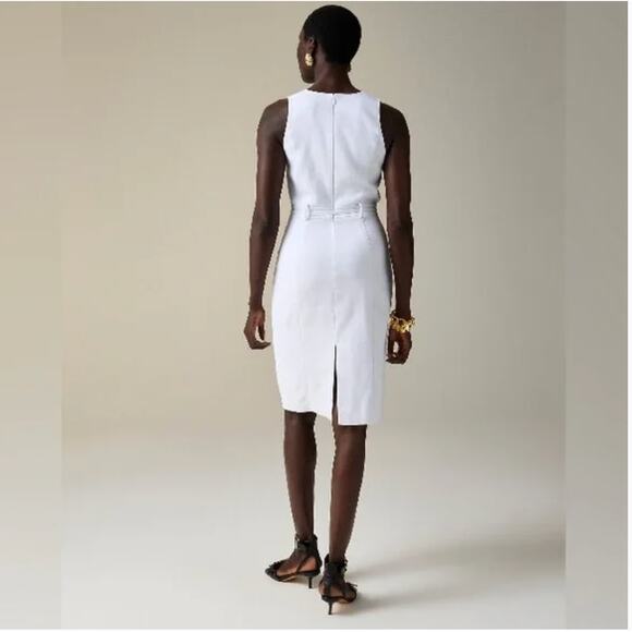 J Crew Executive Stretch Linen Dress 14 White NWT Sheath CI467 Bridal Grad Beach - Picture 2 of 5